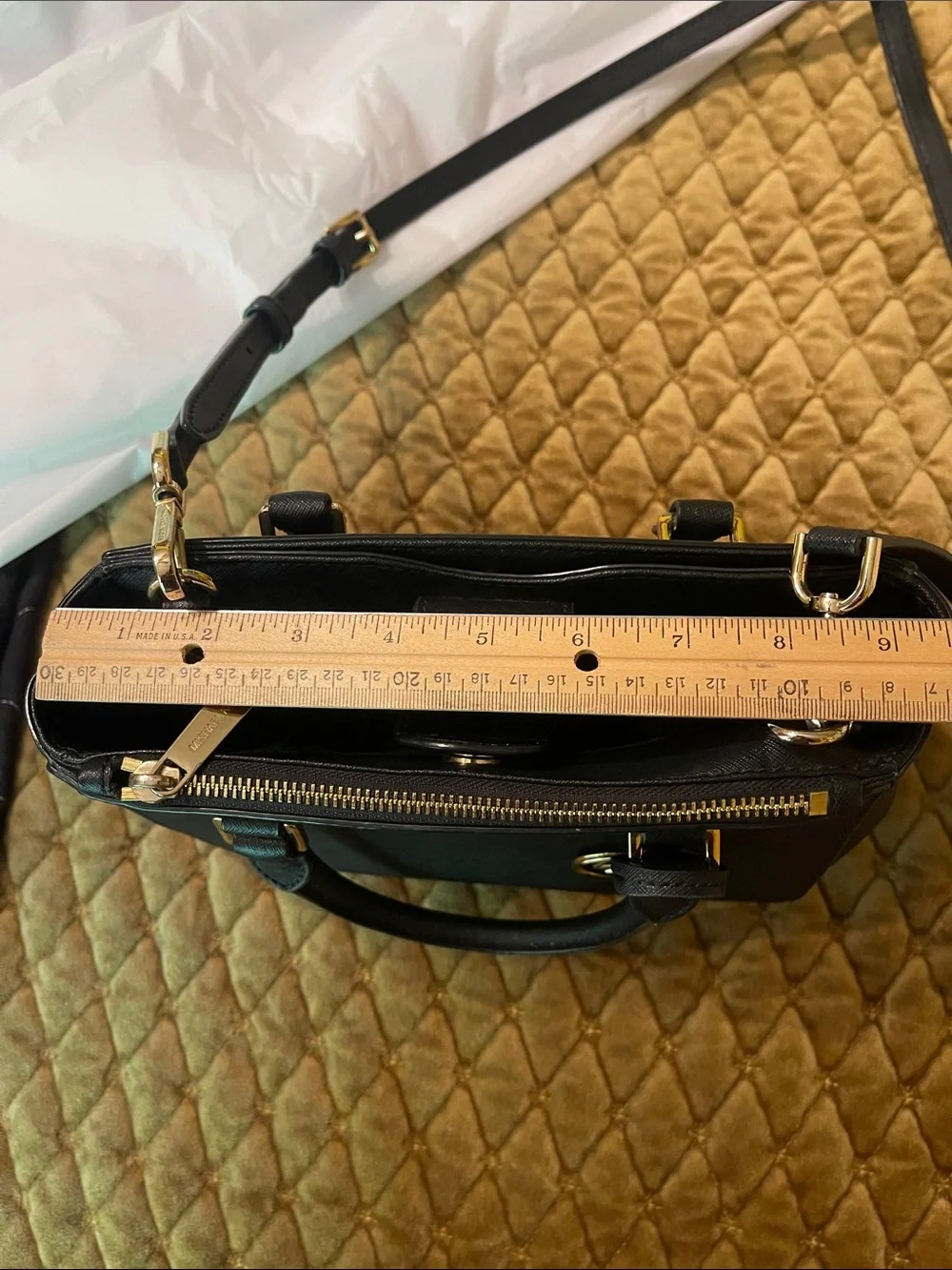 Michael Kors Black Saffiano Satchel with Gold MK Charm
